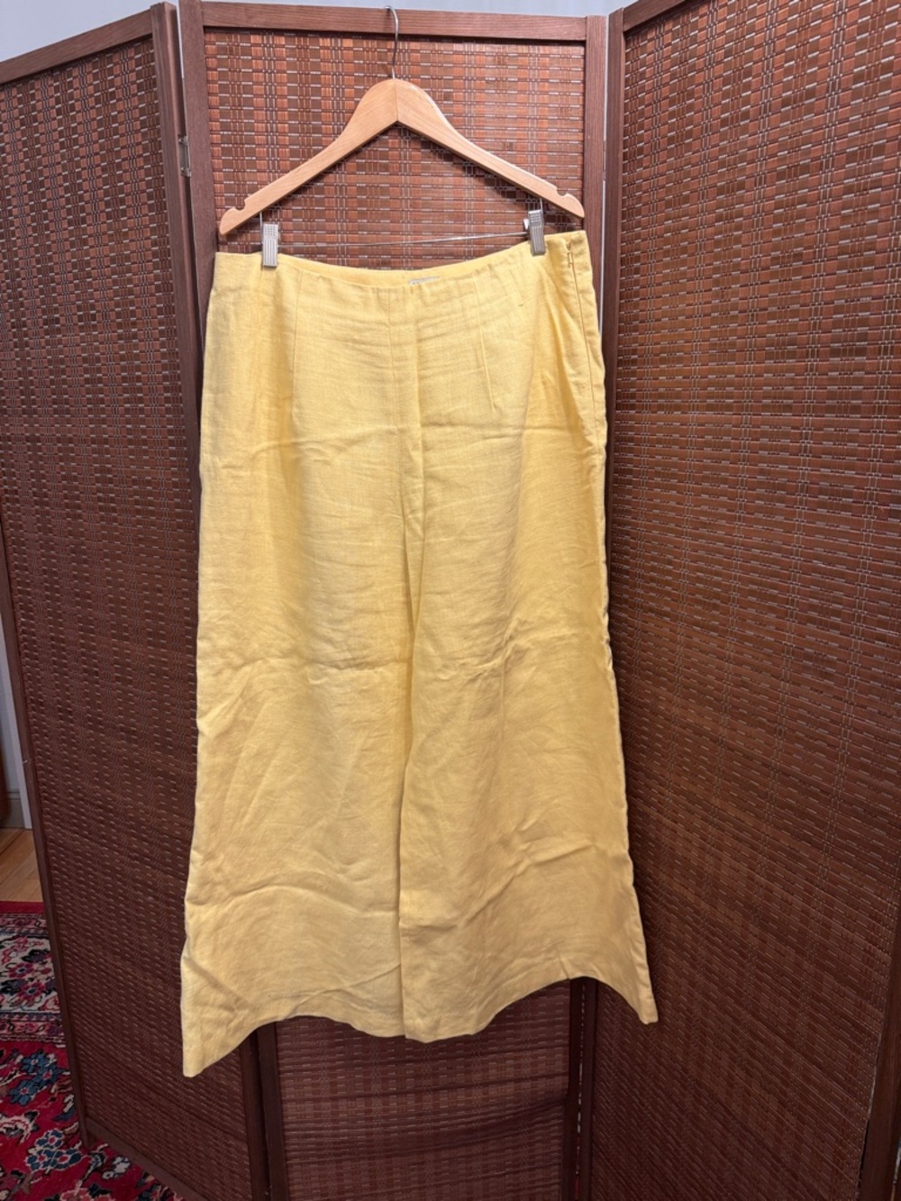 J. Peterman Pale Yellow Linen Skirt